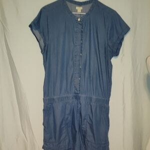 J. Crew Chambray Soft Denim Blue Button Up Short Sleeve Romper Size 12
